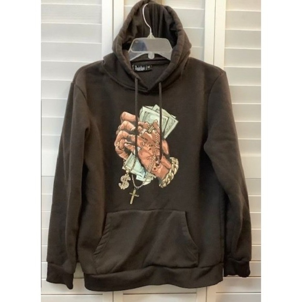 Riot‎ Empire M Brown Graphic Hoodie With Front Pocket & Drawstrings